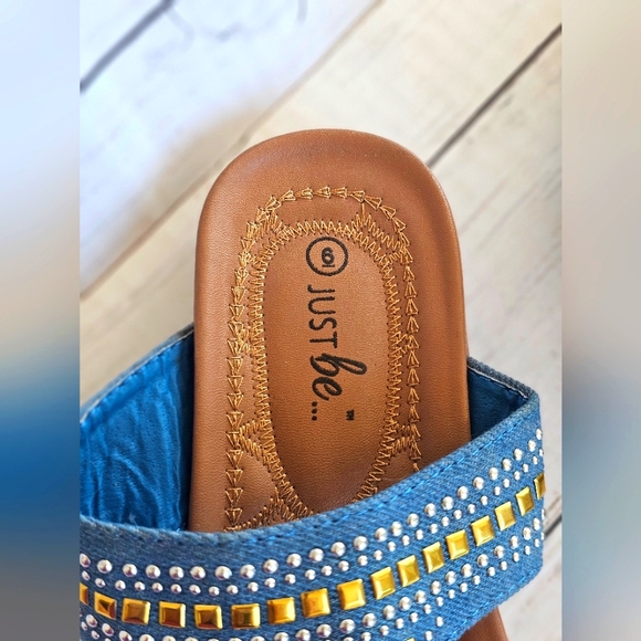 LOT of 3 Pairs Sandals Like New & New Tan Studded Orange Blue Denim Shoes 6/7 - Picture 15 of 16